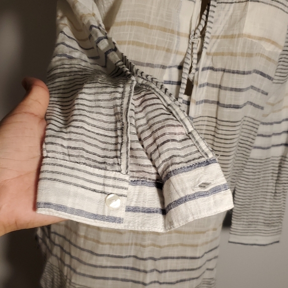 Blue Island Tan and cream Striped Swim Coverup Long Sleeve Tunic Sz M - Picture 3 of 11